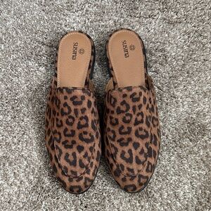 Susina Leopard-Print Slip-On Mules in Brown and Black